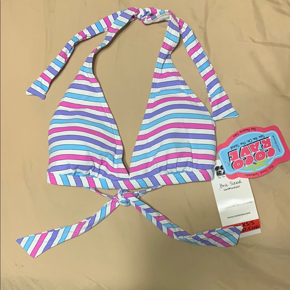 -NWT- Coco Rave Blue + Purple Striped Bikini Top